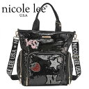 ニコールリー 2024 新作 数量限定 NICOLE LEE ニコールリー SEQ16943 SEQUIN PATCH TOTE レディース スパンコール ショルダーバッグ トートバッグ ワッペン ポップロゴショルダー エレガント ゴージャス 海外ブランド バック nicolelee ニコルリー キラキラ パール ビーズ ブラック