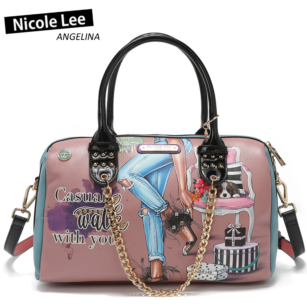 新作 数量限定 NICOLE LEE ニコールリー CW16678 CASUAL WALK レディース さくらピンク ブルーグリーン ミニボストン ハンドバッグ ビーガンレザー ヴィーガン 30代 40代 20代 サステナブル SDGs インスタ プレゼント 贈物 旅行 チェーン ロックスタッズ