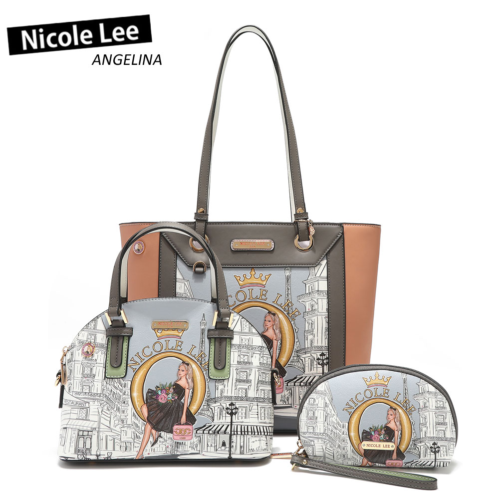 ニコールリー 数量限定NICOLE LEE ニコールリー SET16642 DREAMING THE CITY レディース 3点セット トートバッグ＋ミニボストン＋マルチポーチ バッグ ビーガンレザー ヴィーガン 人気 A4 ママ ブランド バック 30代 40代 20代 SDGs サステナブル ピンク グレー