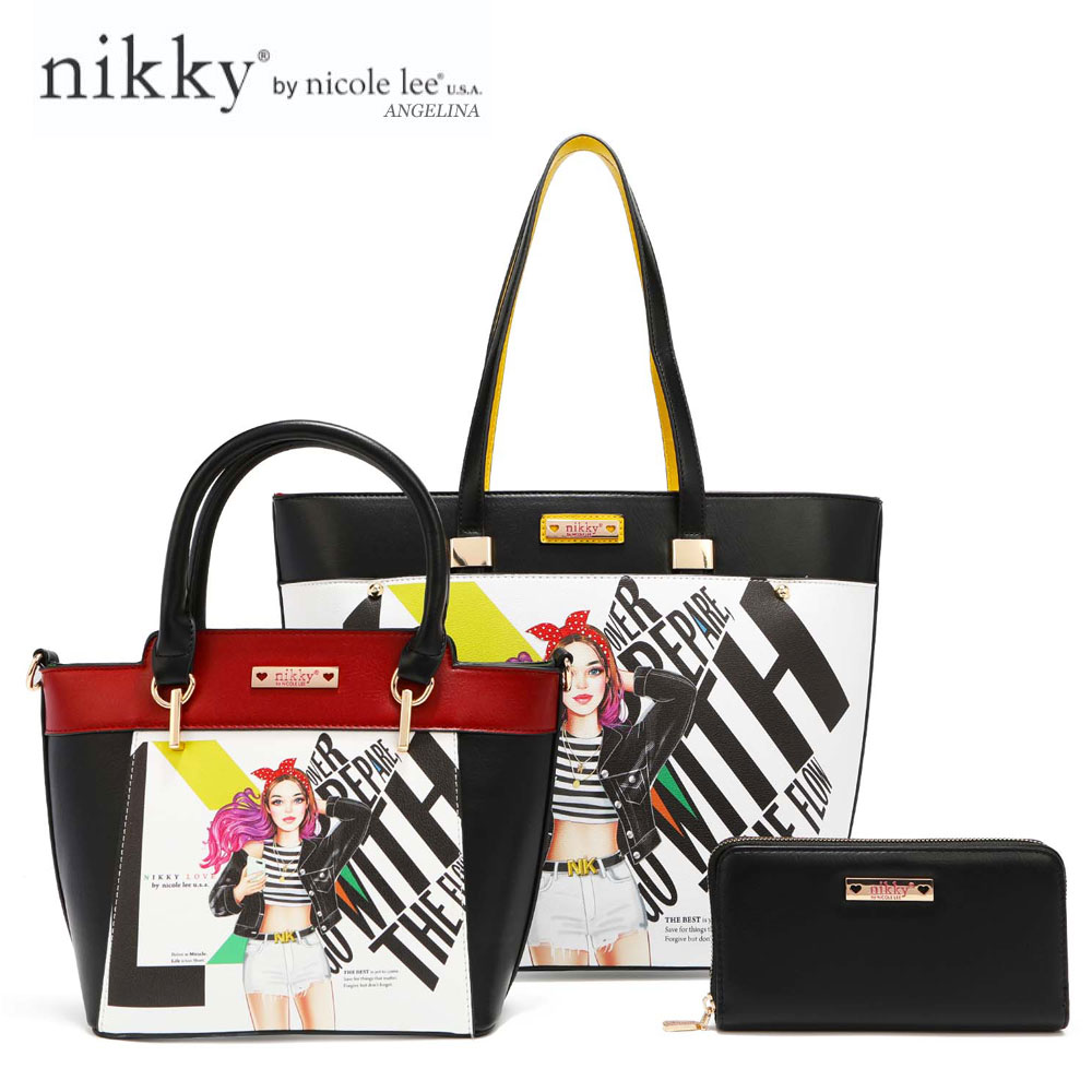 数量限定 Nikky by nicole lee（ニッキー）NK12369 レディース 3点セット トートバッグ＋スモールハンドバッグ＋ラウンドファスナー長財布 ショルダー ビーガンレザー 30代 40代 20代 春夏秋冬 COLLEGE GIRL SDGs サステナブル 50代 60代 ポップガール インスタ