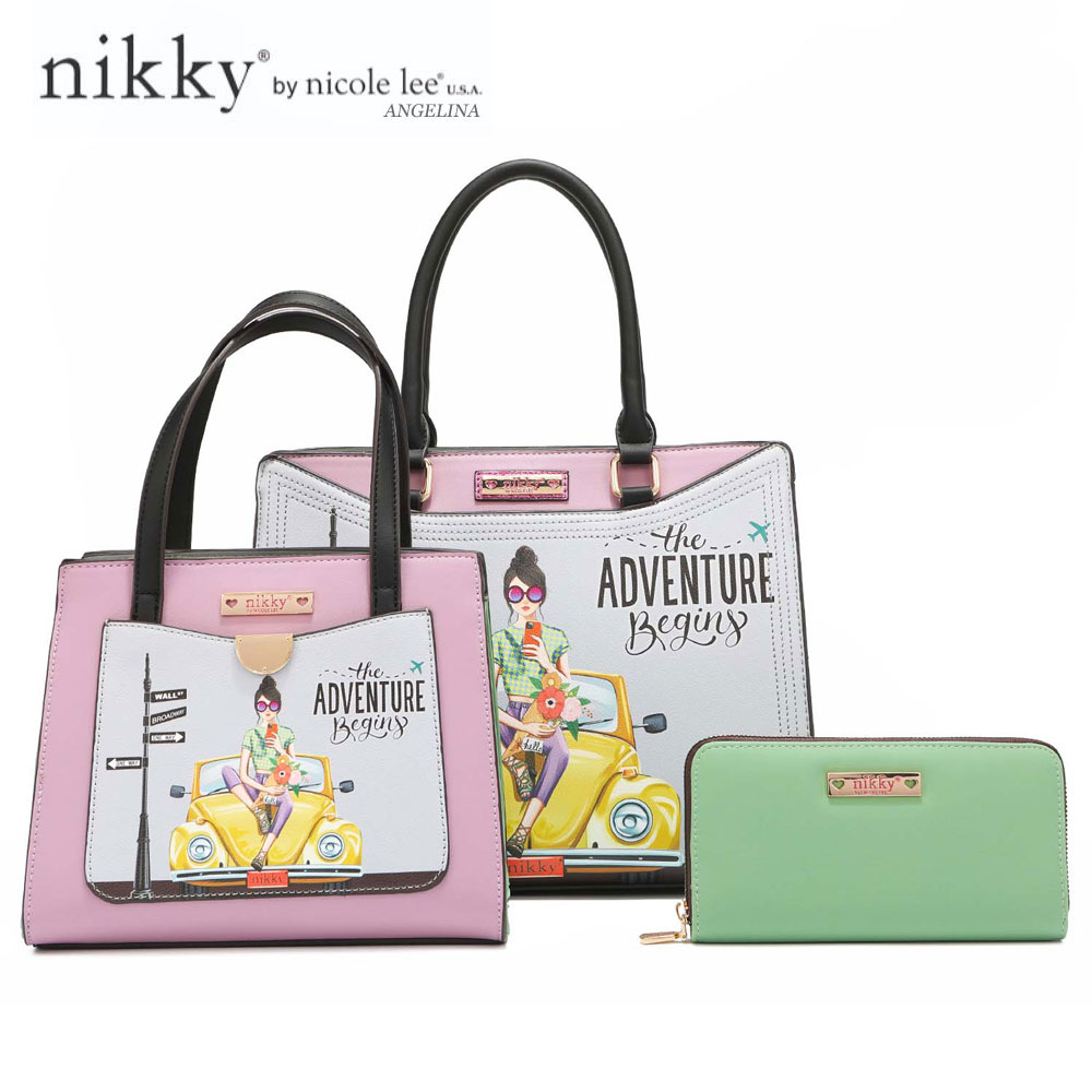 数量限定 Nikky by nicole lee（ニッキー）NK12376 レディース 3点セット トートバッグ＋ハンドバッグ＋ラウンドファスナー長財布 ショルダー ビーガンレザー 30代 40代 20代 春夏秋冬 FUN BEGINS SDGs サステナブル ラベンダー ライム インスタ スモーキーカラー