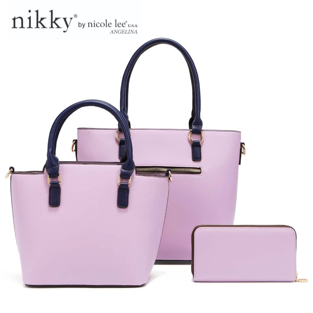 数量限定！2022 Nikky by nicole lee（ニッキー）NK12374 LOVELY CLARA レディース 3点セット トートバッグ＋ハンドバッグ＋ラウンドファスナー長財布 ビーガンレザー 30代 40代 20代 春夏秋冬 SDGs サステナブル パープル ローズ 猫ちゃん インスタ タイダイ柄 ピンク