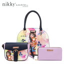 数量限定　 Nikky by nicole lee（ニッキー）NK12375 LOVELY CLARA レディース 3点セット トートバッグ＋ショルダーバッグ＋ラウンドファスナー長財布 ビーガンレザー 30代 40代 20代 春夏秋冬 SDGs サステナブル スカイブルー ローズ 猫ちゃん インスタ ピンク