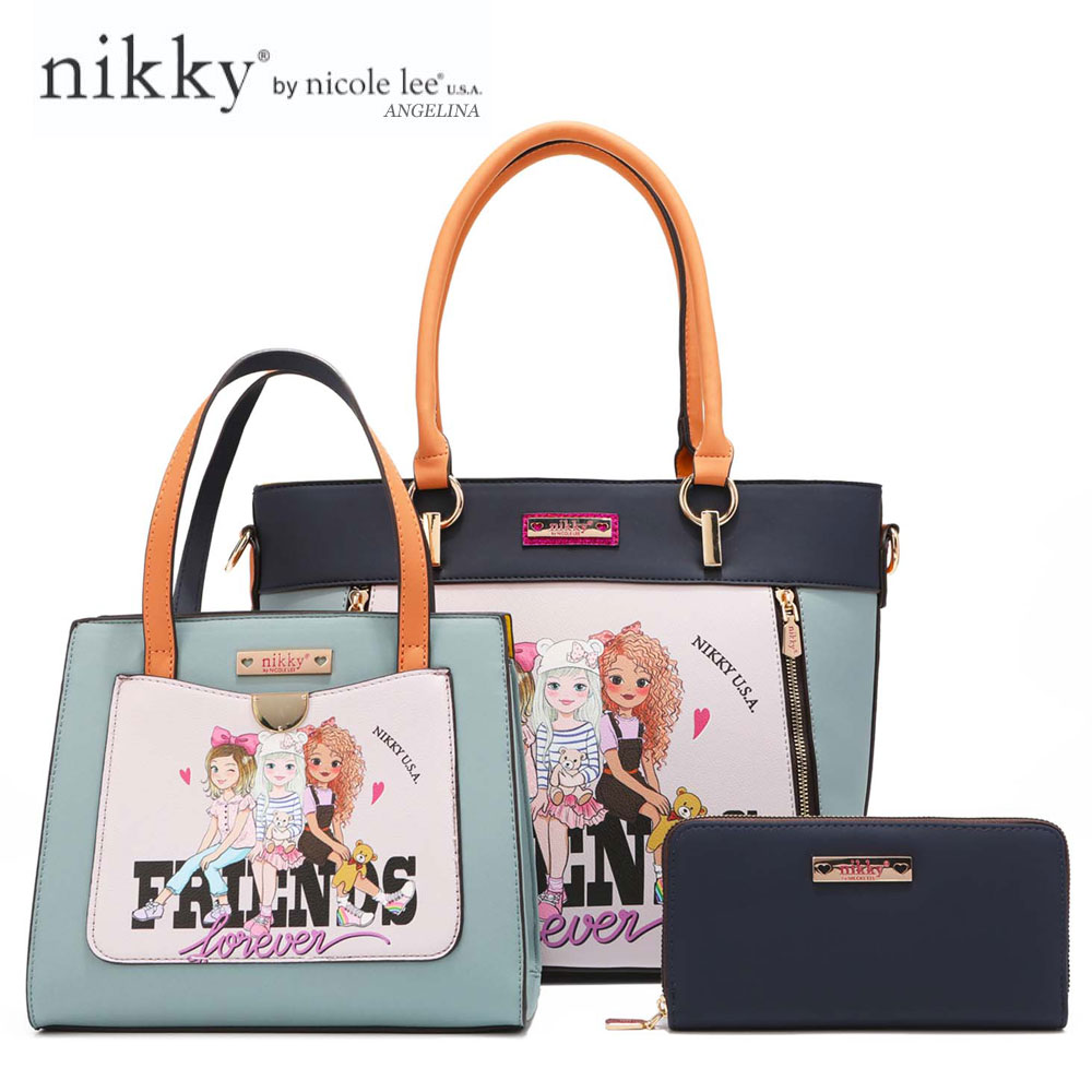 数量限定　 Nikky by nicole lee（ニッキー）NK12380 BEST FRIENDS レディース 3点セット トートバッグ＋ハンドバッグ＋ラウンドファスナー長財布 ビーガンレザー 30代 40代 20代 春夏秋冬 SDGs サステナブル ブルーグレー ガールズポップ インスタ ピンク プレゼント