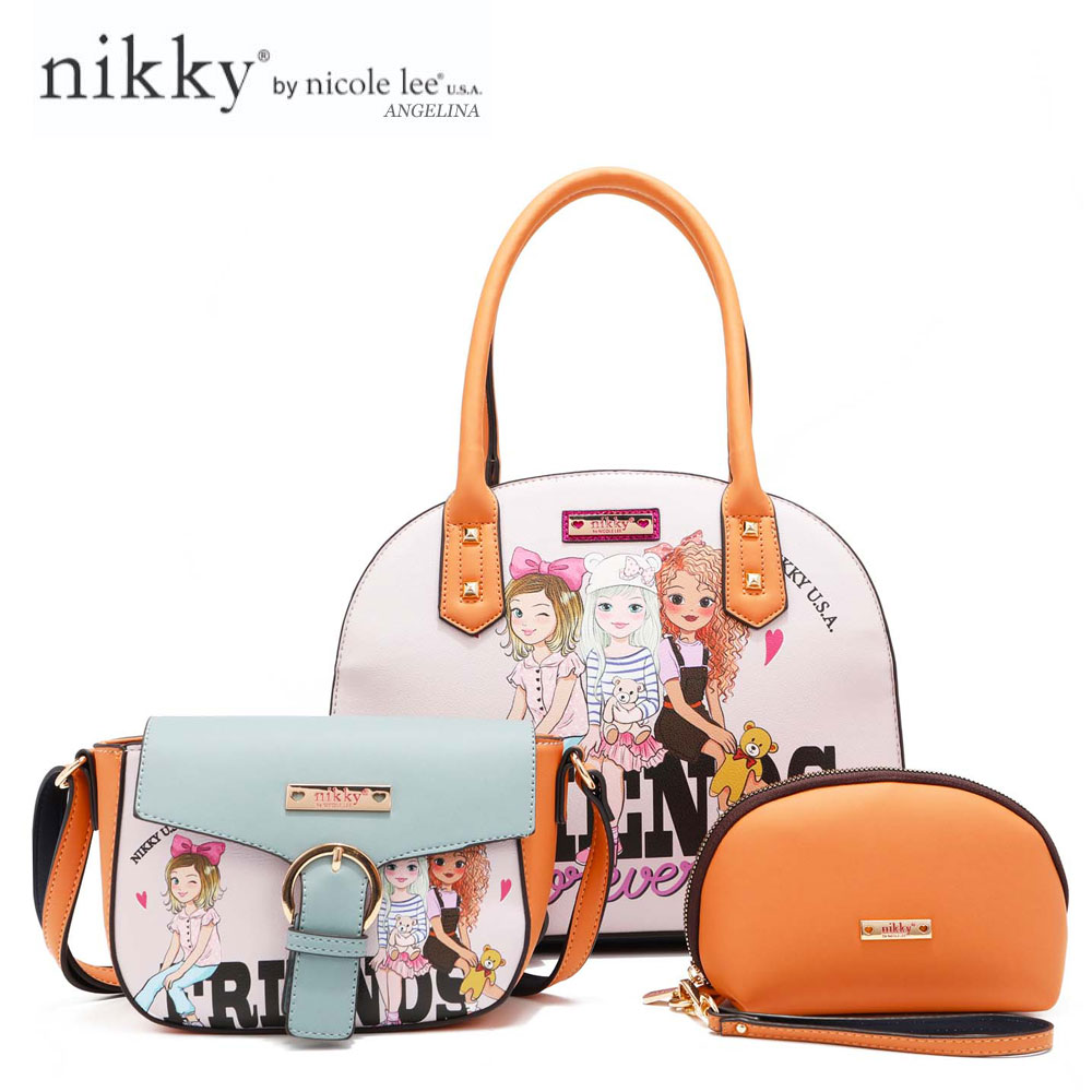 ニコールリー 数量限定　 Nikky by nicole lee（ニッキー）NK12381 BEST FRIENDS レディース 3点セット ドーム型ボストンバッグ＋ショルダーバッグ＋マルチポーチ ビーガンレザー 30代 40代 20代 春夏秋冬 SDGs サステナブル ブルーグレー ガールズ インスタ ピンク プレゼント