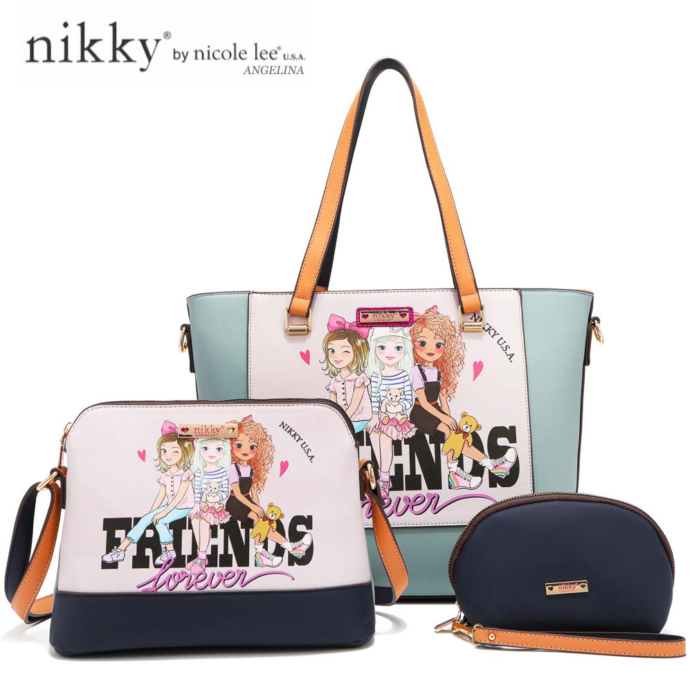 数量限定　 Nikky by nicole lee（ニッキー）NK12383 BEST FRIENDS レディース 3点セット トートバッグ＋ショルダーバッグ＋マルチポーチ ビーガンレザー 30代 40代 20代 春夏秋冬 SDGs サステナブル ブルーグレー ガールズ インスタ ピンク プレゼント ブラック