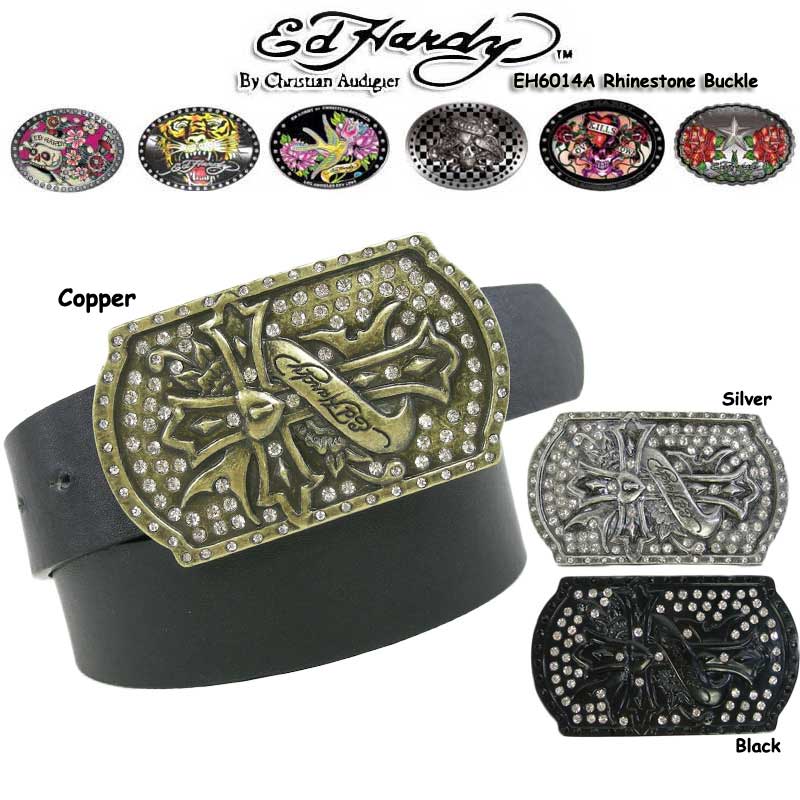 選べる3タイプ！Ed Hardy EH6014A Rhinestone Buckle アンティーク クロスエド ハーディー十字架デザインラインストーンバックル（エドハーディタグ付き 本物エドハーディー クリスチャンオードジェー エドハーディー正規品【YDKG-ms】