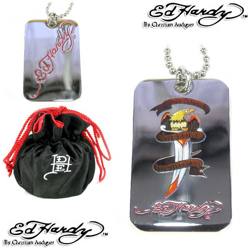 スタッフ一押し！　エドハーディー Death Before Dishonor エド・ハーディードックタグ（ED　HARDY　エドハーディ正規品、Dog Tag、ナイフ、シルバー、クリスチャンオードジェー　セレブ愛用エドハーディーアクセサリー