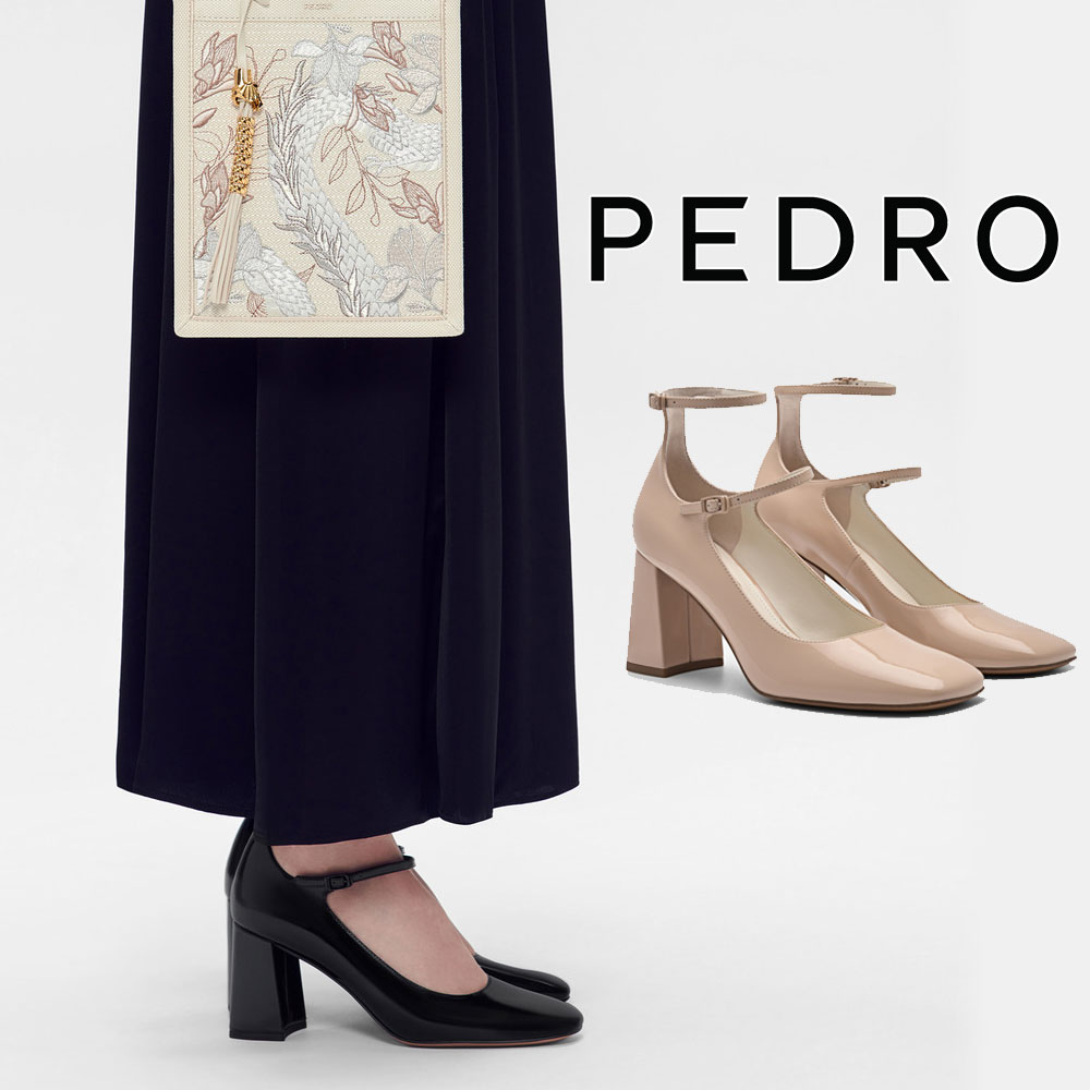 保証付 返品OK 日本　正規品 2024 日本未入荷ブランド PEDRO ペドロ PW1-26740014 ロゴ Effie Leather Heel Pumps レザー チャンキーヒール パンプス 通勤通学 レディース 人気 30代 40代 50代 60代 クラシック セレモニー 結婚式 エレガント パテントカーフレザー 大人