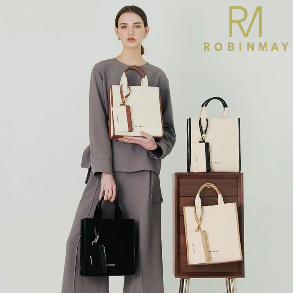 保証付 返品OK 正規品 2024 ROBINMAY ロビンメイ WB037 Easy Note Handbag レディース バイカラー リネンハンドバッグ スクエア型 麻 キャンバス ショルダー 大きめ 春夏秋冬 ビーガンレザー ヴィーガン 人気 30代 40代 20代 SDGs サステナブル パスケース付 台湾