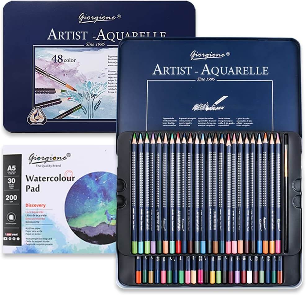 色鉛筆＆水彩の両方が楽しめる水彩色鉛筆 48本セット 水彩ペン＆水彩専用紙付き