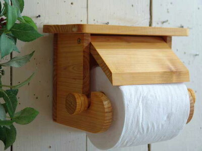 ナチュラル◇押さえカバー付き木製シェルフトイレットペーパーホルダー