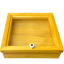 アクセサリーケース 透明ガラス ナチュラル 24×24×7cm 陶器つまみ 木製 ひのき ハンドメイド オーダーメイド