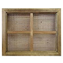 フィックス窓 室内窓 アンティークブラウン 50×3.5×40cm チェッカーガラス 両面十字桟入り 室内窓 北欧 木製 ひのき ハンドメイド オーダーメイド