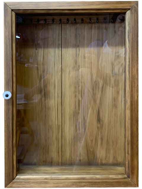 アクセサリーケース 透明ガラス扉 フック付き 32x10x46cm アンティークブラウン 木製 ひのき ハンドメイド オーダーメイド 1327933