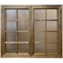 室内窓 チェッカーガラス扉 両面桟・裏面アイアン取っ手 アンティークブラウン 85×16.5×74cm・厚み3cm 北欧 木製 ひのき ハンドメイド オーダーメイド