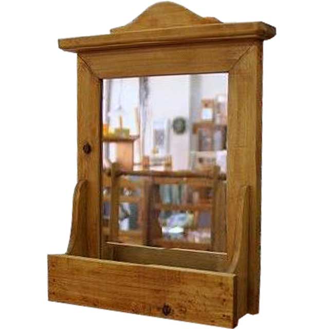 ボックスミラー 収納 ナチュラル w34d8h43cm ウッドフレーム 木製 ひのき ハンドメイド オーダーメイド