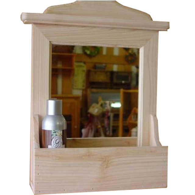 ボックスミラー 収納 無塗装白木 w34d8h43cm 木製 ひのき ハンドメイド オーダーメイド