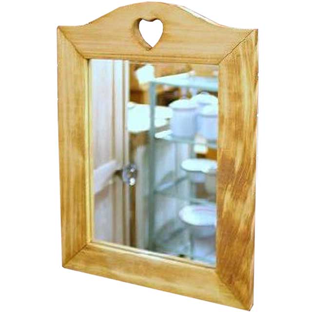 ミラー ナチュラル w28d2h37cm ハート 木製 ひのき ハンドメイド オーダーメイド