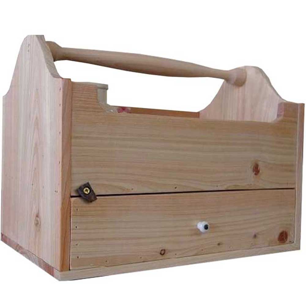 ツールボックス 工具箱 無塗装白木 37×24×30cm ソーイングボックス 北欧 ひのき 木製 ハンドメイド オーダーメイド 1920626