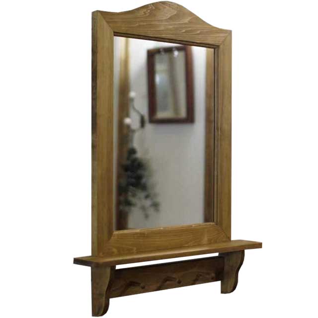 ミラーシェルフ アンティークブラウン w42d7h58cm ペグ付き 木製 ひのき ハンドメイド オーダーメイド