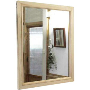 ミラー木製ひのき鏡木製ミラードッコ式吊り金具付60×70cmライトオーク