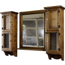 洗面化粧台 スリムキャビネット&ミラーシェルフ アンティークブラウン w80d15h60cm セット 木製 ひのき ハンドメイド オーダーメイド