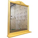 ミラーシェルフ 麦の穂 ナチュラル 63×10×77cm 吊り下げ金具 壁掛け ウッドバーニング 棚付き 鏡 木製 ひのき ハンドメイド オーダーメイド