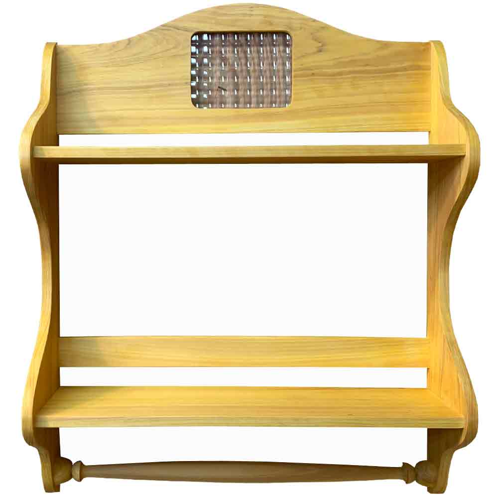 シェルフ 二段 ナチュラル 47×13×58cm チェッカーガラス タオルハンガー スパイスラック 木製 ひのき ハンドメイド オーダーメイド