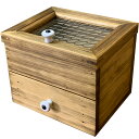 ジュエリーケース チェッカーガラス 引き出し 18×14.5×14.5cm アンティークブラウン 陶器つまみ 木製 ひのき ハンドメイド オーダーメイド