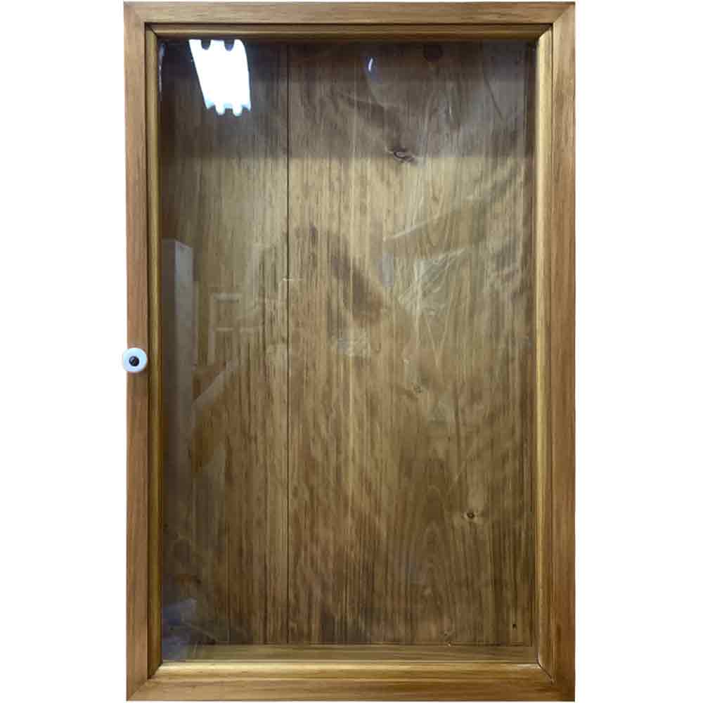 ディスプレイケース 透明ガラス アンティークブラウン 35×10×55cm ロングタイプ 木製 ひのき ハンドメイド オーダーメイド