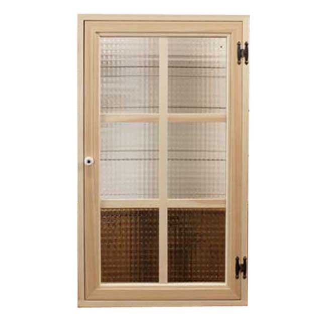 室内窓 採光窓 木製 ひのき 無塗装白木 チェッカーガラス扉 マグネット仕様 47×10×80cm 扉厚み3cm オーダーメイド