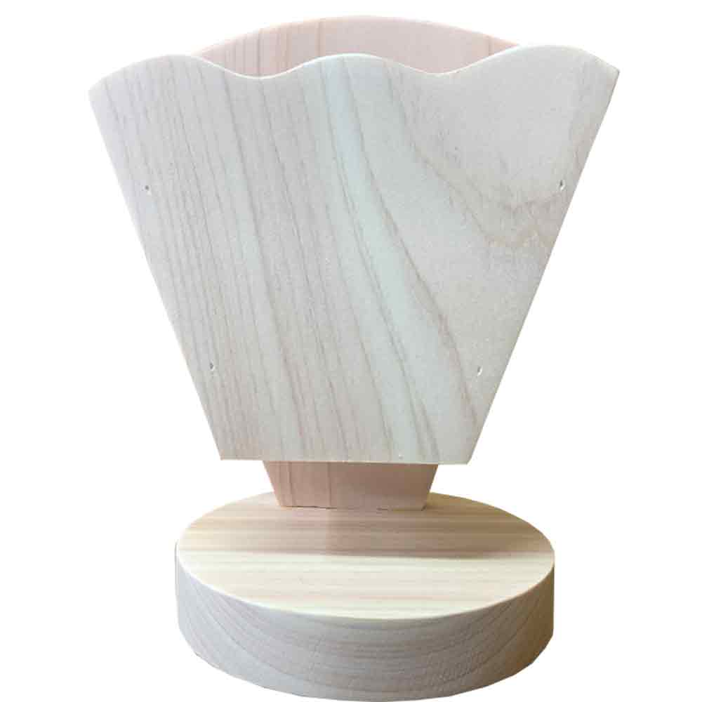 クレープスタンド 波型 無塗装白木 10×7×12.5cm シングル 文字なし 丸形土台 木製 ひのき ハンドメイド オーダーメイド