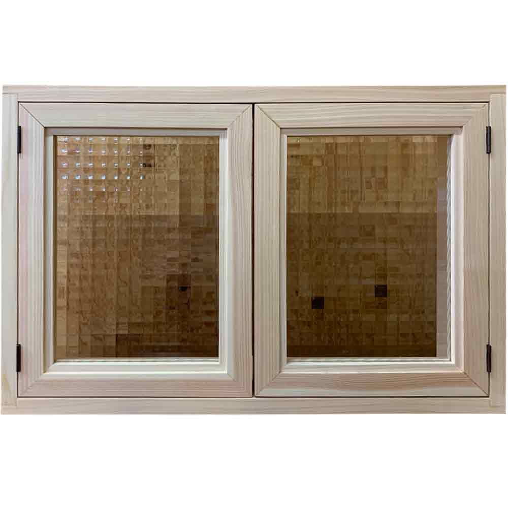 室内窓 チェッカーガラス 無塗装白木 60×10×40cm 扉厚み3cm ブラックアイアン取っ手 北欧 木製 ひのき ..