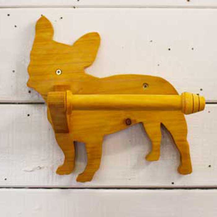 トイレットペーパーホルダー フレンチブルドッグ w20d12h21cm 軸固定式ホルダー 木製 ひのき ハンドメイド オーダーメイド