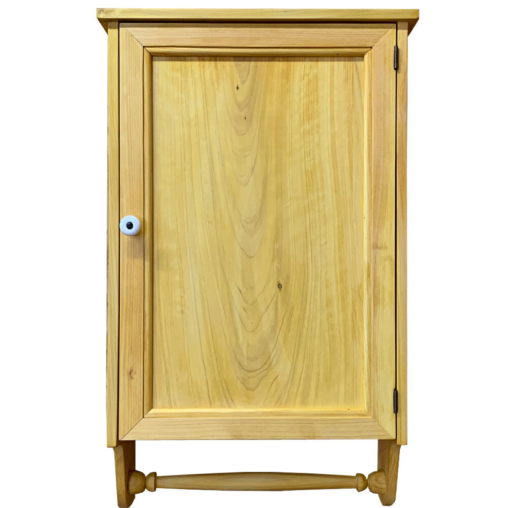 キャビネット 片開き扉 二段棚 ハンガーつき 壁掛け w37d16h60cm ナチュラル 木製 ひのき ハンドメイド オーダーメイド