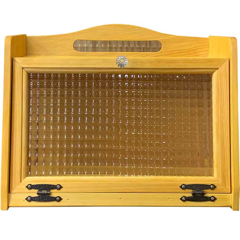 乐天商城 - ブレッドケース 側面ガラス チェッカーガラス扉 41×24×30cm ナチュラル 木製 ひのき ハンドメイド オーダーメイド
