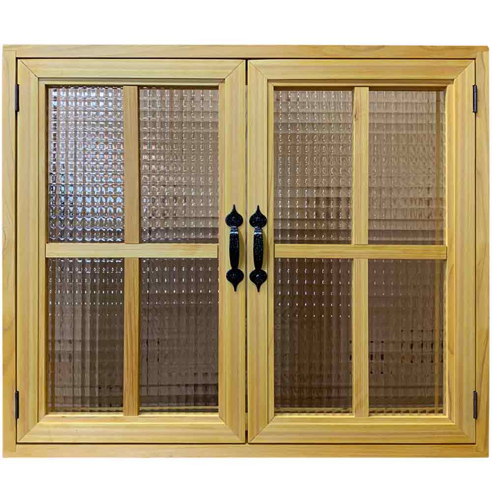 室内窓 チェッカーガラス ナチュラル 70×15×60cm 扉の厚み3cm 両面仕様 木製 ひのき ハンドメイド オーダーメイド