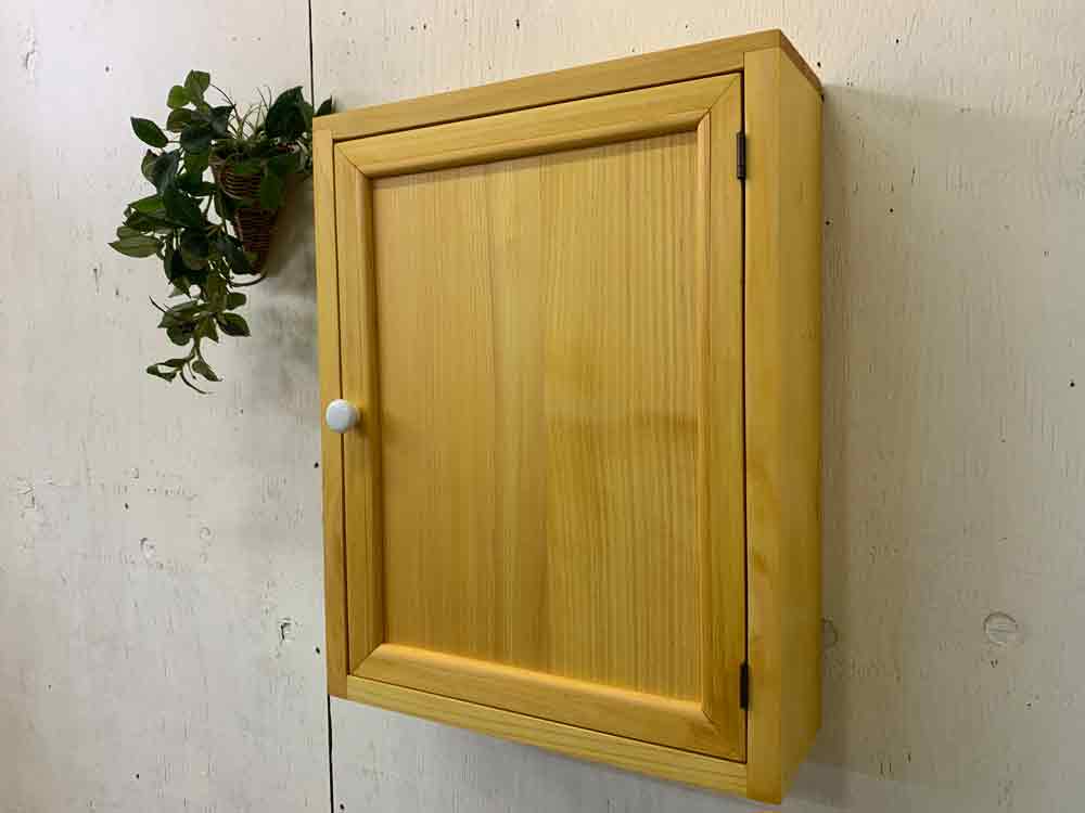 ミラーキャビネット 内側ミラー ナチュラル 35×12.5×45cm 木製扉 下段可動棚 木製 ひのき ハンドメイド オーダーメイド [3]