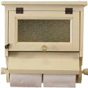 トイレットペーパーホルダー ダブル 押さえカバー アンティークホワイト w30d15.5h30cm フローラガラス 木製 ひのき ハンドメイド オーダーメイド