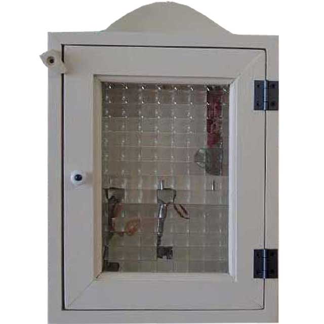 【期間限定10％OFF】キーボックス アンティークホワイト 20×7×29cm チェッカーガラス キーケース 木製 ..