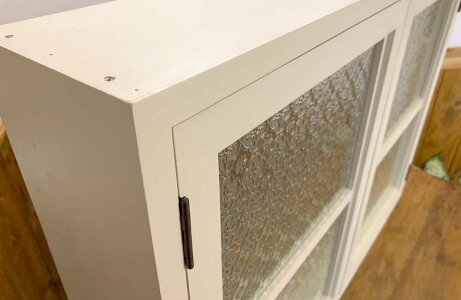 室内窓アンティークホワイトフローラガラス扉内側のみアイアン取手マグネット仕様80×60cm扉厚み3cm木製ひのきハンドメイドオーダーメイド1134626