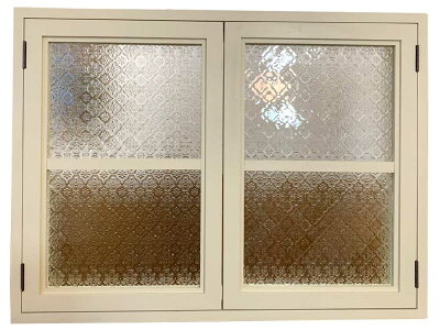 室内窓アンティークホワイトフローラガラス扉内側のみアイアン取手マグネット仕様80×60cm扉厚み3cm木製ひのきハンドメイドオーダーメイド1134626
