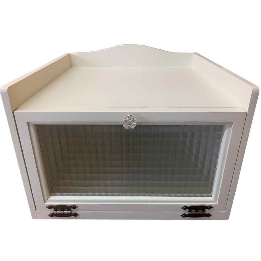 トースター台 チェッカーガラス 角丸タイプ アンティークホワイト 40×39×30cm パンプキンノブ 木製 ひ..