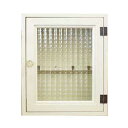 キーボックス アンティークホワイト 25×7×30cm チェッカーガラス パンプキンノブ ニッチ用 木製 ひのき ハンドメイド オーダーメイド