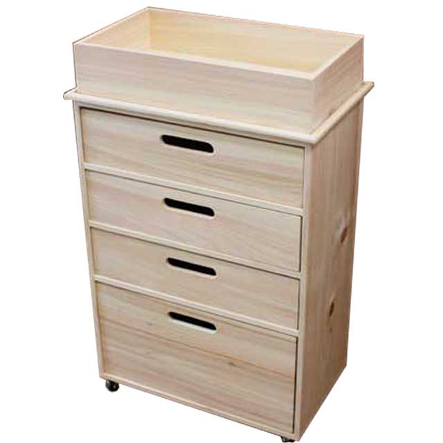 【期間限定10％OFF】サイドワゴン キャスターつき ライトオーク w47d28h75cm 4段インナーボックス テー..