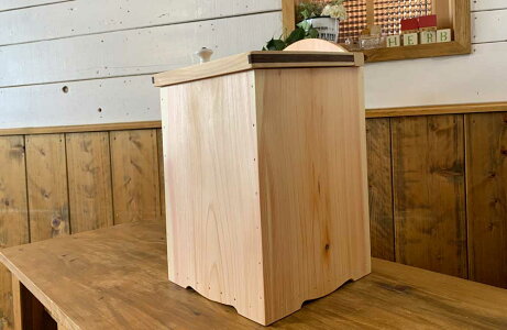 ミニダストボックスライトオークふた・つまみ付き23x23x37cmハンドメイド木製ひのき受注製作