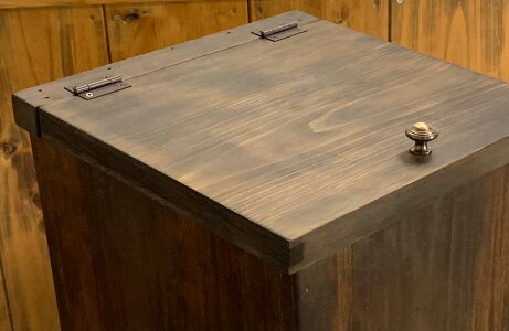 ダストボックス23x23x30cmふた・真鍮つまみ付きダークブラウン木製ひのきハンドメイド受注製作