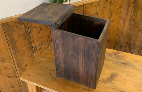 ダストボックス23x23x30cmふた・真鍮つまみ付きダークブラウン木製ひのきハンドメイド受注製作
