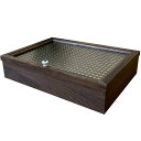 コレクションケース チェッカーガラス ダークブラウン 41×30×9cm 陶器つまみ 木製 ひのき ハンドメイド オーダーメイド